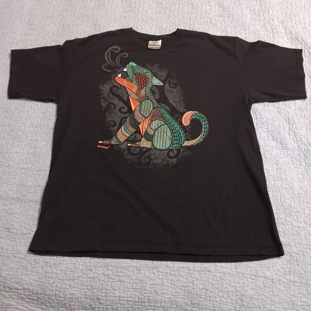 Vintage Karani Art Shirt Mens Black Mexican Jaguar Logo Graphic Puff Paint XL